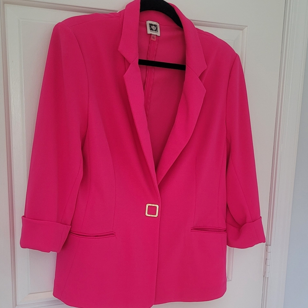 Anne Klein Pink Blazer with Notched Lapel and 3/4 Sleeves